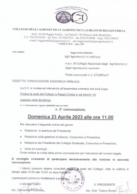 ASSEMBLEA ANNUALE 2023 - Agrotecnici Reggio Emilia